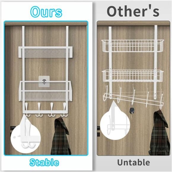 Over The Door Hooks Organizer,Coat Rack with 12 Hooks and 2 Mesh Baskets - Picture 4 of 7